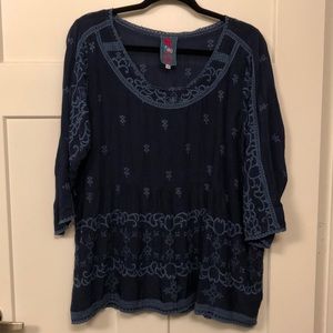 Johnny Was Blue embroidered eyelet top medium